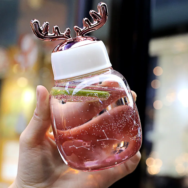 

Kettle Glass Gradient Starry Sky Cute Girl Water Bottle Creative Personality Trend Fresh Heat-resistant Cup Water Cup with Lid
