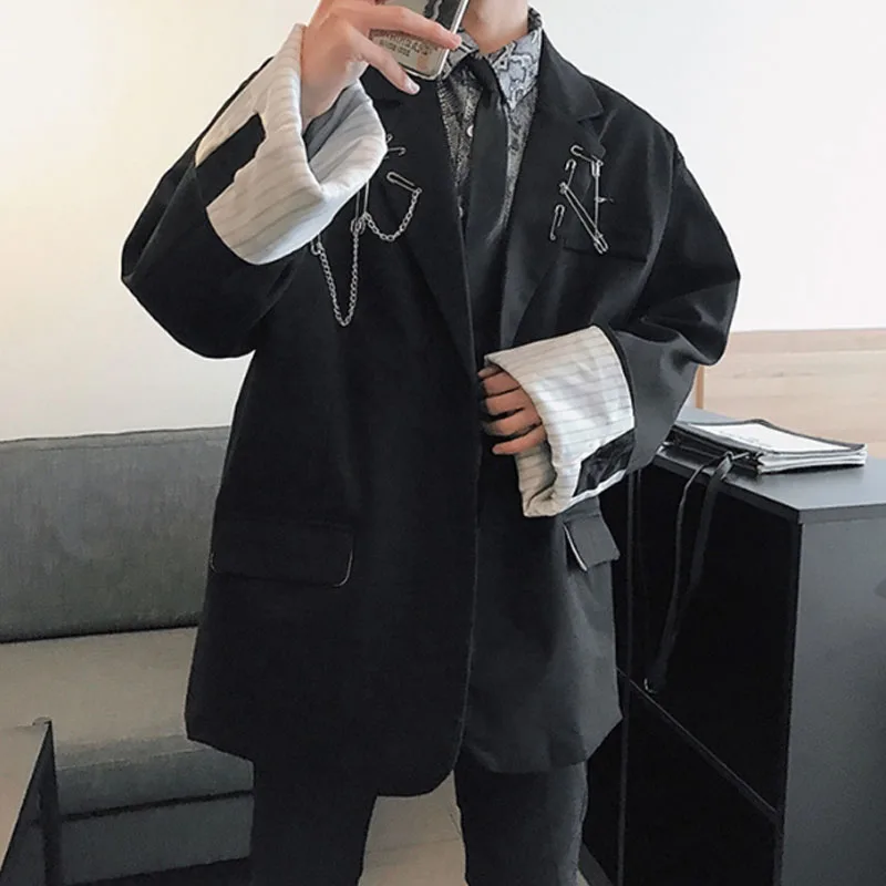 Блейзер Мужской с металлической цепочкой уличная одежда в стиле хип хоп панк