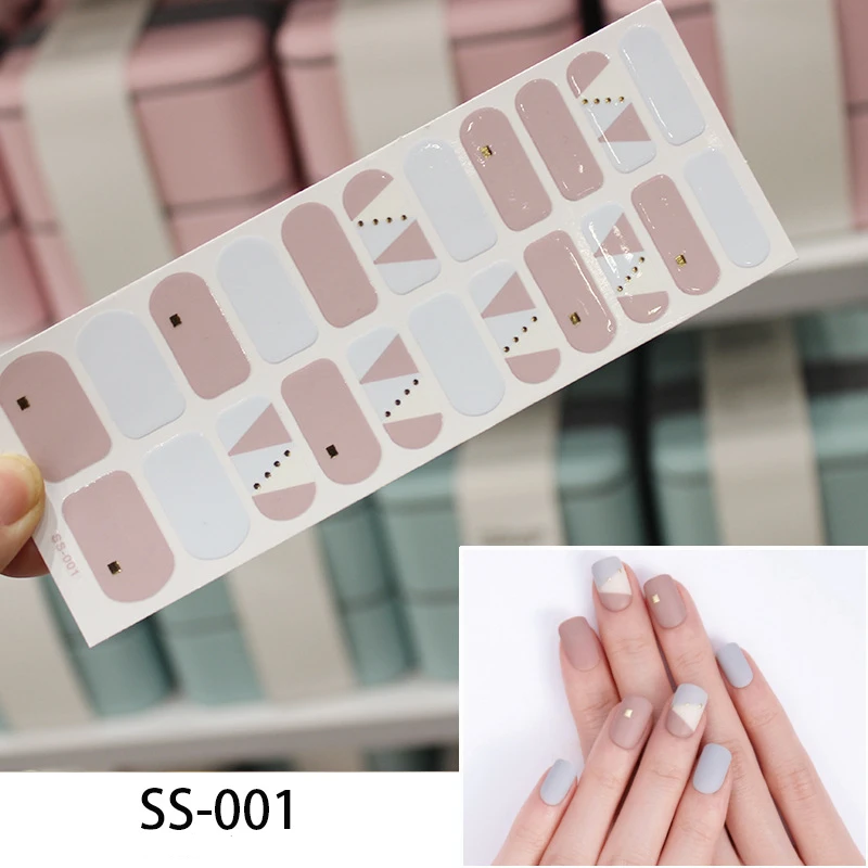 SS001 22 Типсы/лист для дизайна ногтей, полное покрытие, самоклеющиеся наклейки, полированная фольга, Переводные советы, обертывания, 3D Водонепроницаемый Маникюр-наклейки для ногтей - Цвет: SS001