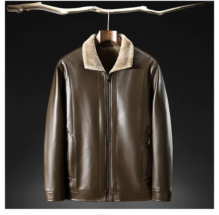 

Men's leather jackets 2021 hot sale new autumn and winter plus velvet middle-aged and elderly men's leather jackets