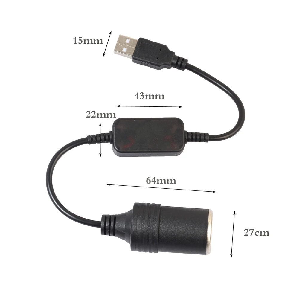

USB 5V To 12V Car Cigarette Lighter Socket Power Female Converter PVC Adaptor Cable Line Cord