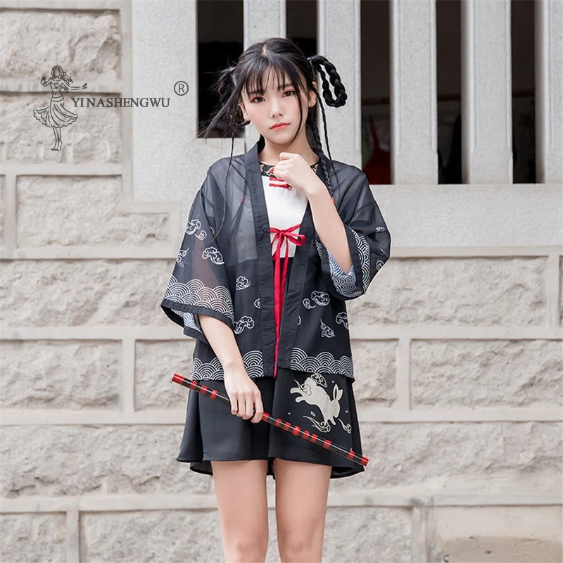 

Kimonos Dress Women Tops Skirt 2 Pcs Lady Japanese Yukata Haori Print Costume Suits Clothes Femal Clothing Girl Robe Coat Sets