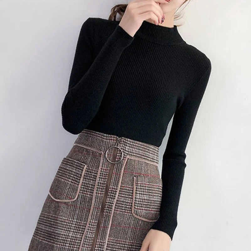Women flat high-turn sweater Slim autumn and winter models were thin Thin head solid color short women | Женская одежда