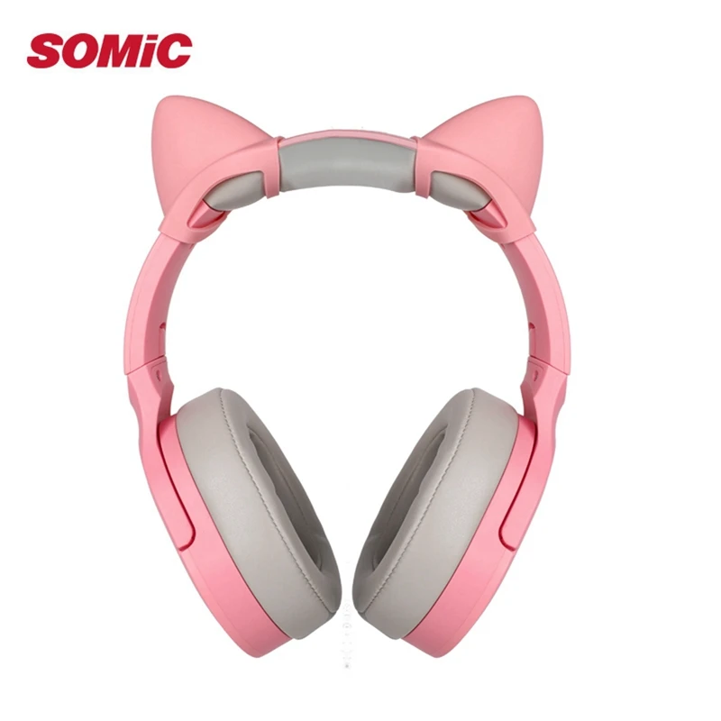 наушники беспроводные блютуз Somic SC2000BT игровые bluetooth розовая кошачья гарнитура Hi Fi