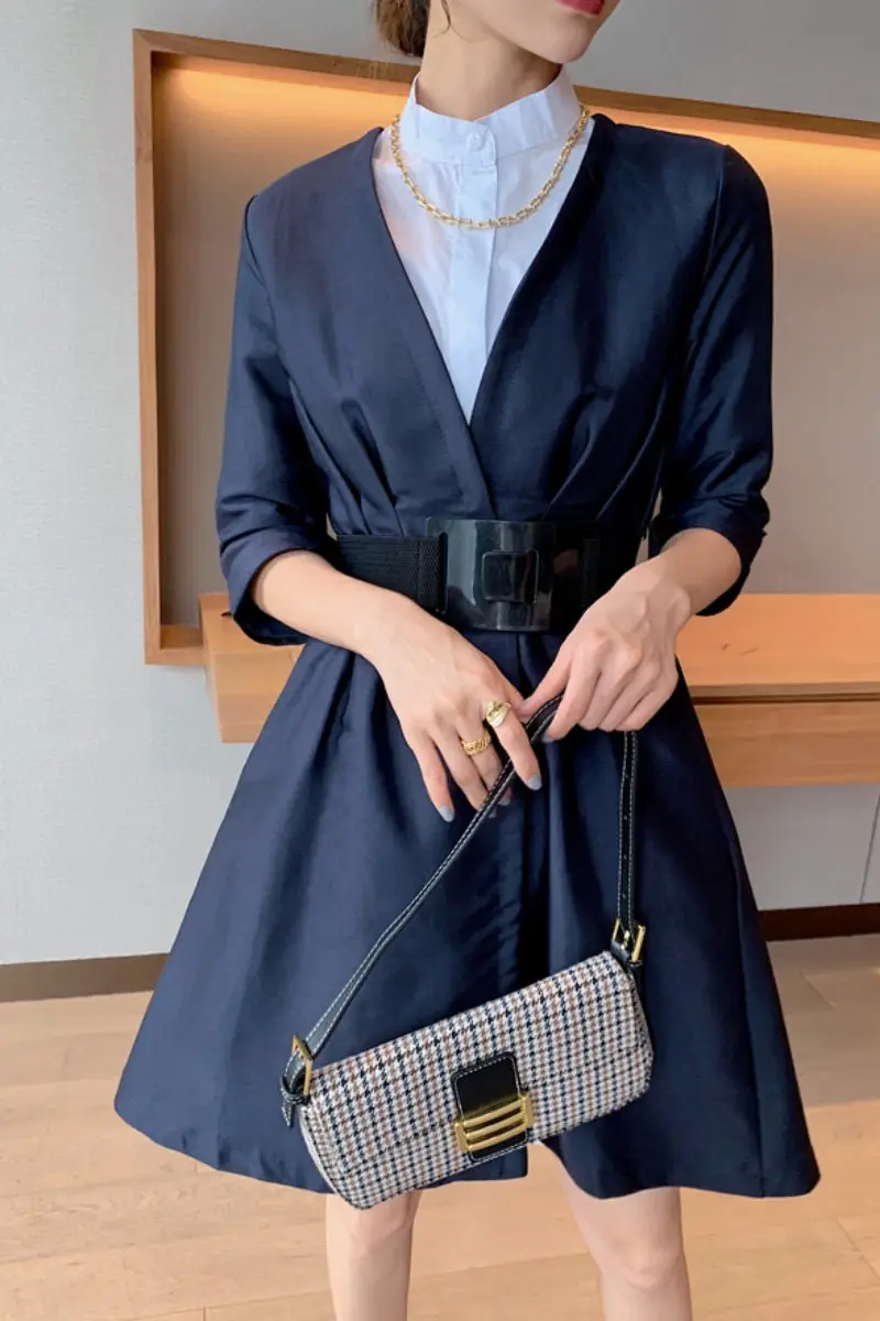 

2021 Spring Autumn Dress Women Fashion Slimming Sleeveless Shirt Dress Temperament Windbreaker Two Piece Set Trend Outfit y1544