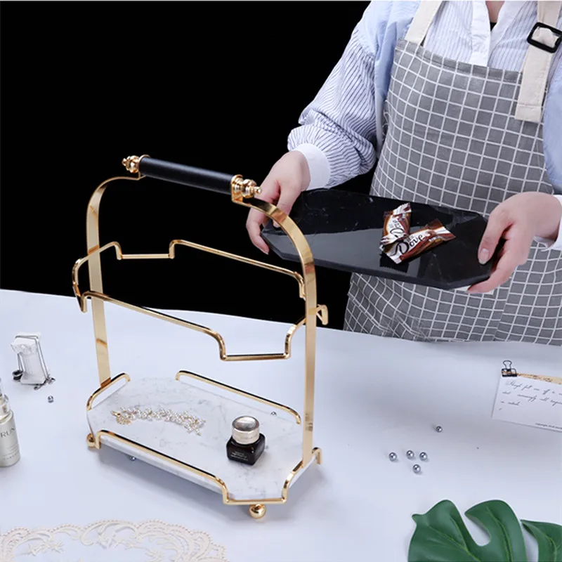 Noble Desktop Cosmetic Storage Rack Marble Tray Dessert Table Jewelry Display Stand Nordic Style Organizer Luxury for Home | Дом и сад