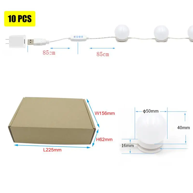 

10pcs Classical Style Makeup Mirror Light LED Vanity Dimmable Lamp with Dimmable Light Bulbs for Makeup Dressing Table