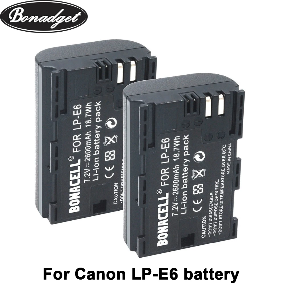 Bonadget 2 шт. 2600 мАч LP E6 батарея для Canon 7D Mark II камера EOS 60D 70D 80D 5D III IV