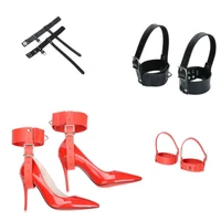 lockable leather ankle belt restraint cuffs fixed to high heel shoes straps new