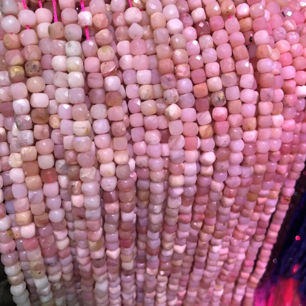 Natural Stone Loose Beads Pink Opal Cube Faceted DIY for MakingJewelry Necklace Bracelet Accessories Size 4mm | Украшения и
