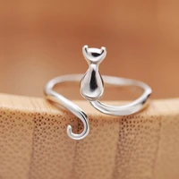 silver color cat ear finger ring open design cute fashion jewelry ring for women young girl child gift adjustable ring wholesale