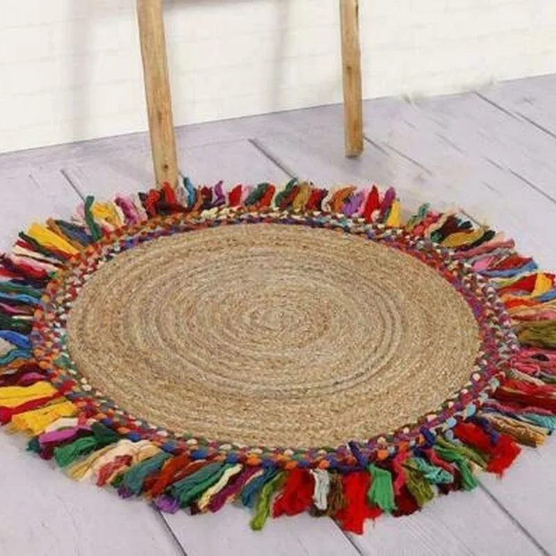 

Carpet 90x90CM Natural Jute and Cotton Woven Carpet Circular Area Carpet Modern Life Carpet