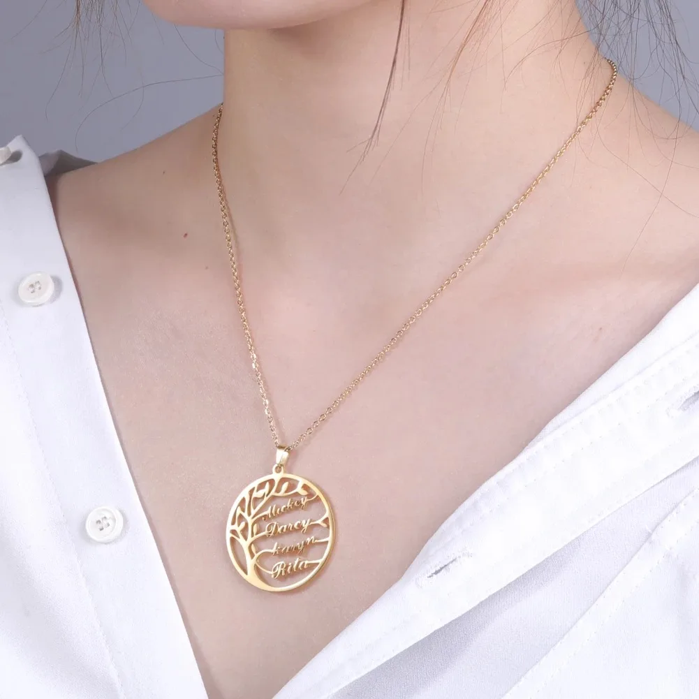 

Customize Name Necklace Tree Of Life Necklace Name Family Lover Tree Pendant Stainless Steel Nameplate For Women Jewelry Gifts