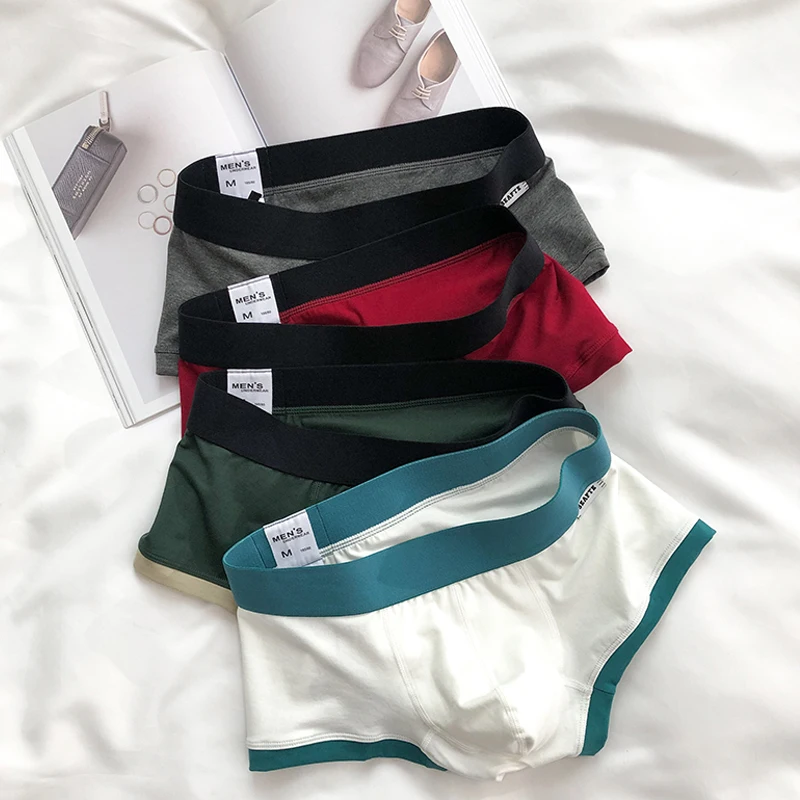 

SEAFTE 3 Pieces Men's Underwear Cotton Boxer Personalized Solid Color Mens Boxer Shorts Breathable Mid-waist Underpants 2020 New