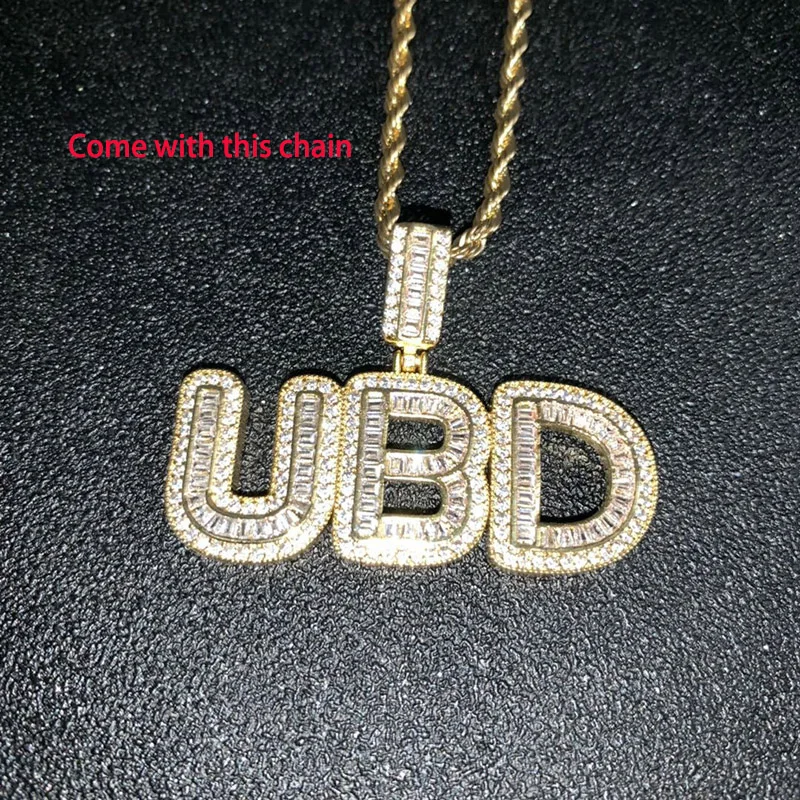 Пользовательские буквы Имя Подвески хип-хоп CZ кубический цирконий проложенный