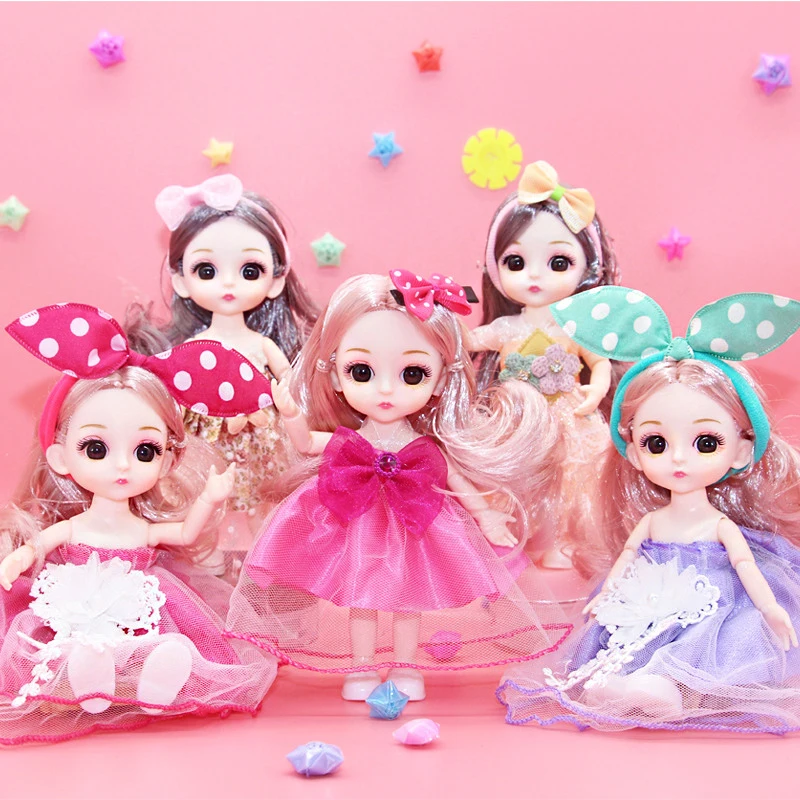 

16cm Bjd 1/12 Doll with Clothes Shoes Suit Bow Headband Makeup Cute Princess Dress Baby Fashion Dolls Toys for Girls Gift DIY