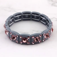 zwpon rainbow mini facted glass crystal braclet bangle geometric square alloy frame fashion elastic tring bracelet for woman