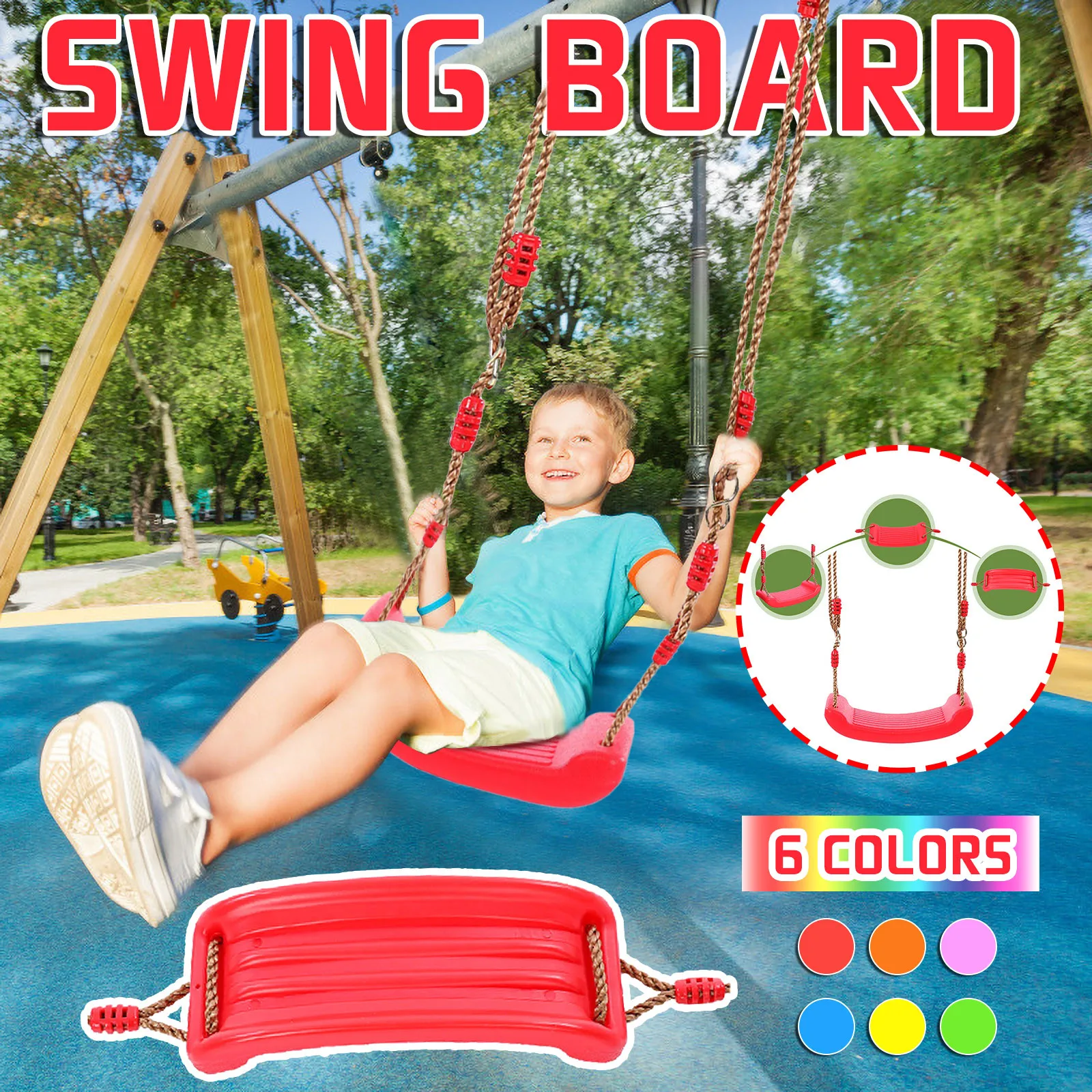 

Plastic Swing Seat Elastic Swing Board Garden Swing Non-Slip With Adjustable Height And Rope Outdoor Loadable Up To Approx.100kg