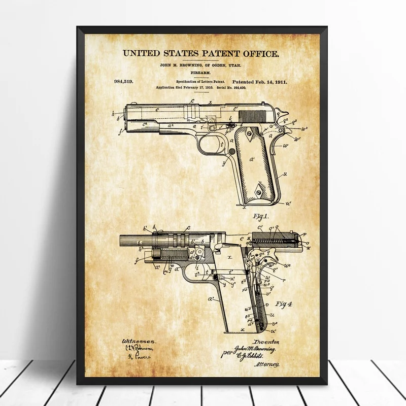 MT1944 1911 Colt лакированная Luger пистолет план аниме плакат живопись на холсте холст с