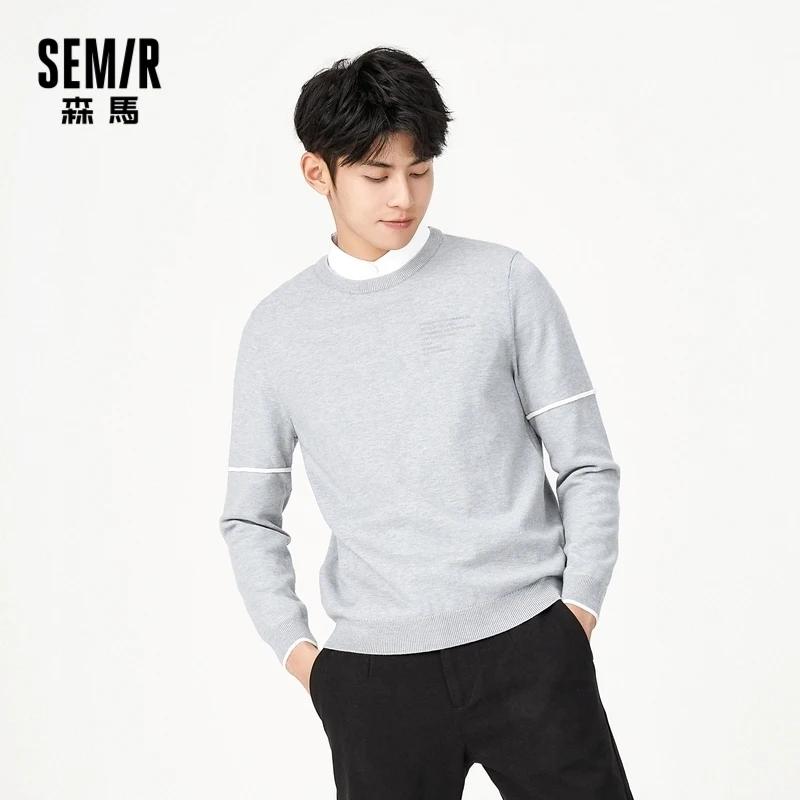 

SEMIR Knitwear Men Hong Kong Style Sweater Men'S Fake-Two Loose Sweater Winter Trend Korean Bottoming Clothes Man