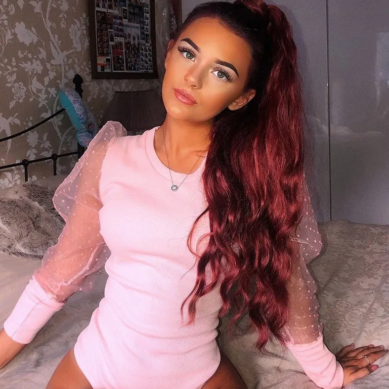 Сексуальный Однотонный женский комбинезон из прозрачной сетки с длинными