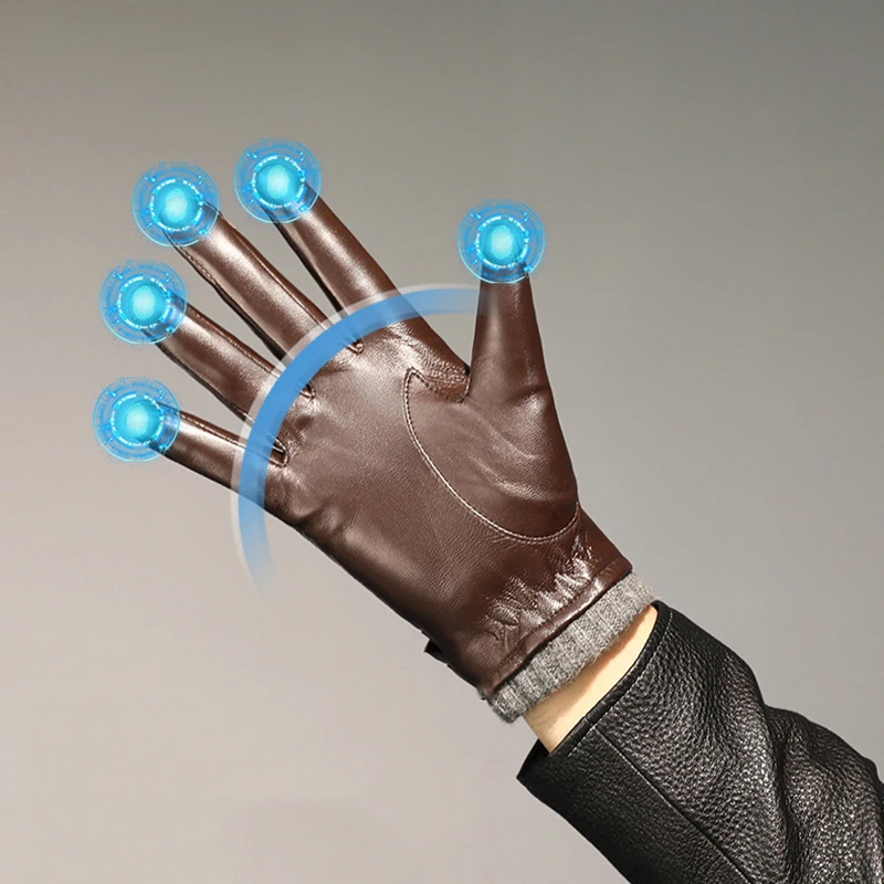 Перчатки мужские зимние из натуральной овечьей кожи с боковой молнией и кнопкой |