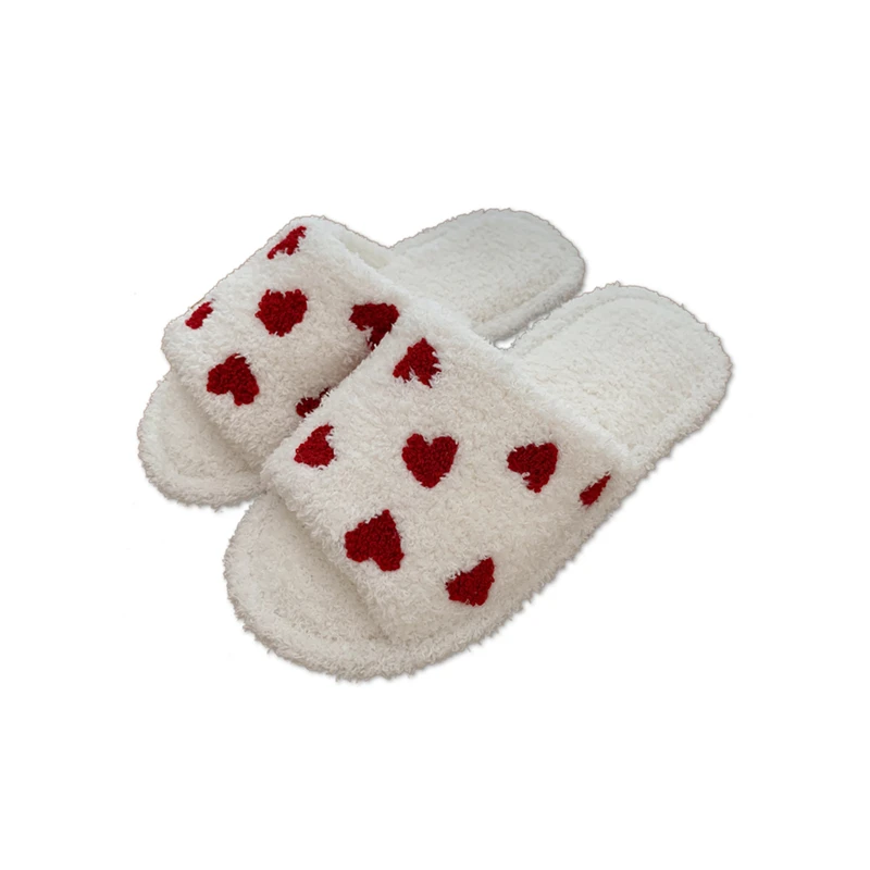 Winter New girl's Heart Indoor Non-slip Flat Cotton Slippers Soft Bottom Household Warm Plush Confinement Shoes Female Cute and