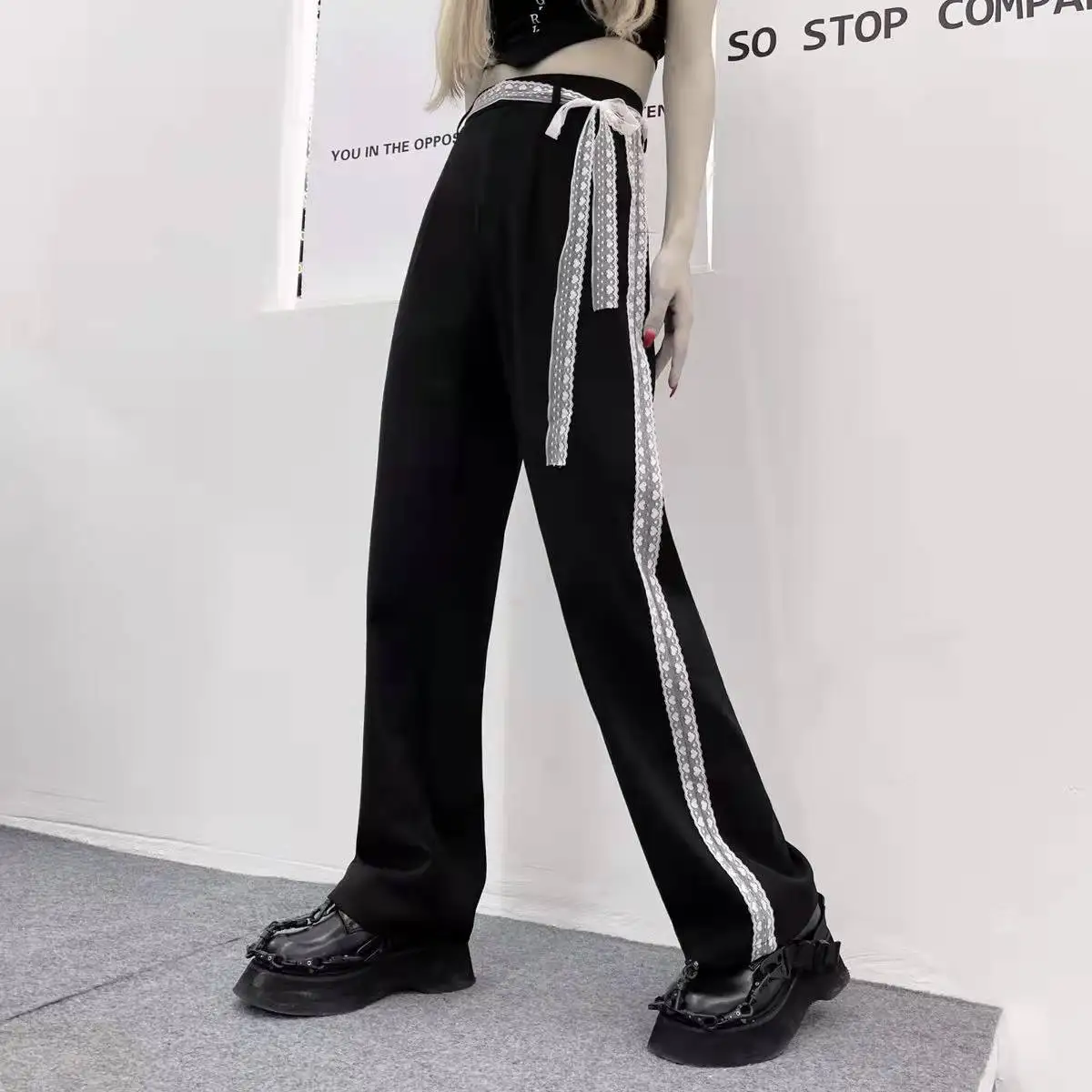 

Женские кружевные повседневные брюки, винтажные бриджи с широкими штанинами, брюки для бега, повседневные брюки, женские готические длинны...