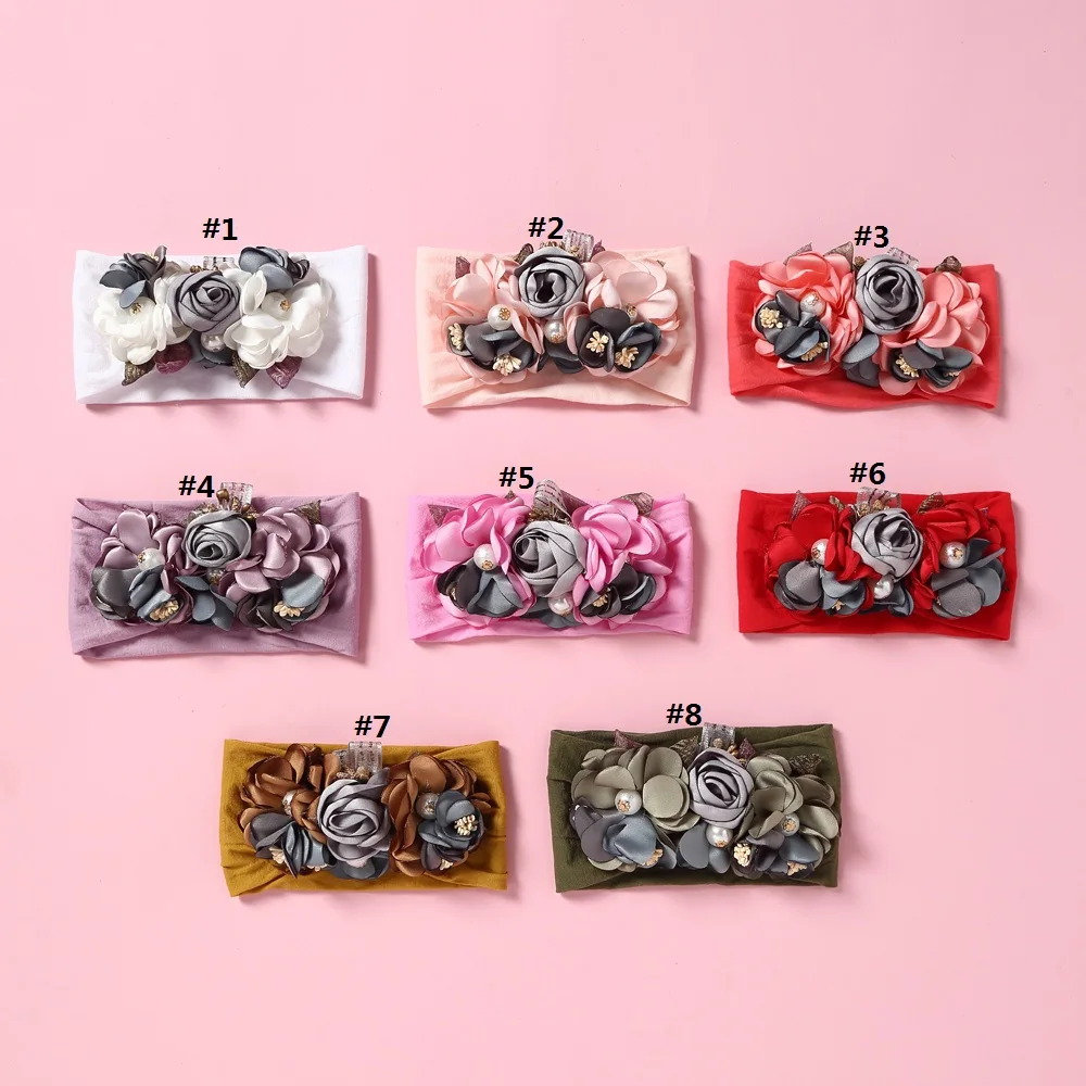 16 шт./лот Детские нейлоновые повязки на голову с цветами из бутика атласные