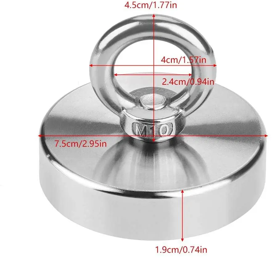 

D75 NdFeB Magnets 180kg Neodymium Magnet for Magnet Fishing and Recovery with Eyelet Neodymium Pot Fishing Magnet n52 round