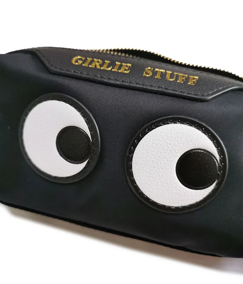 Small cosmetic bag silver fashion black eyes smile leather lovely receive bag nylon fabric wash gargle bag