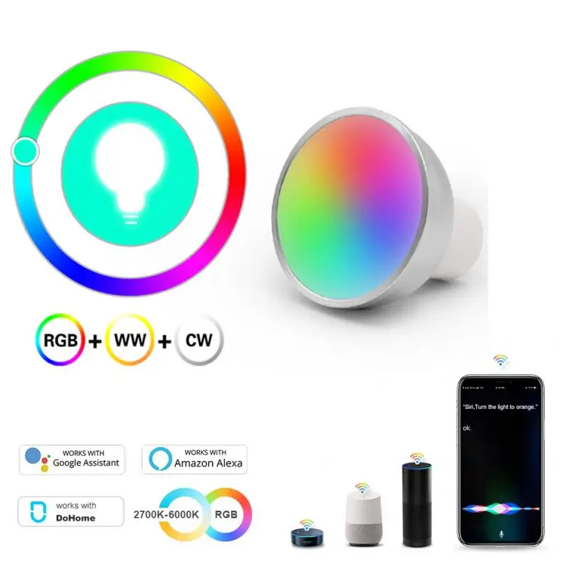 

Лампа светодиодная, 5 Вт, с регулируемой яркостью, для Alexa/Google Home