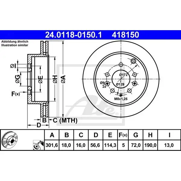 Диск тормозной задний Mazda CX-7 2.3-2.5 06 ATE 24.0118-0150.1 | Автомобили и мотоциклы