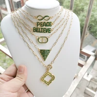 qmhje green enamel letters charm necklace peace believe infinity evil eye geometric pendant triangle pyramid fashion jewelry