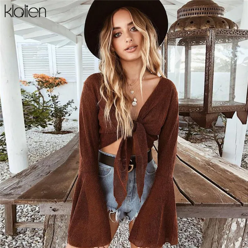 KLALIEN/2019 модные сексуальные топы с глубоким v образным вырезом бандажные