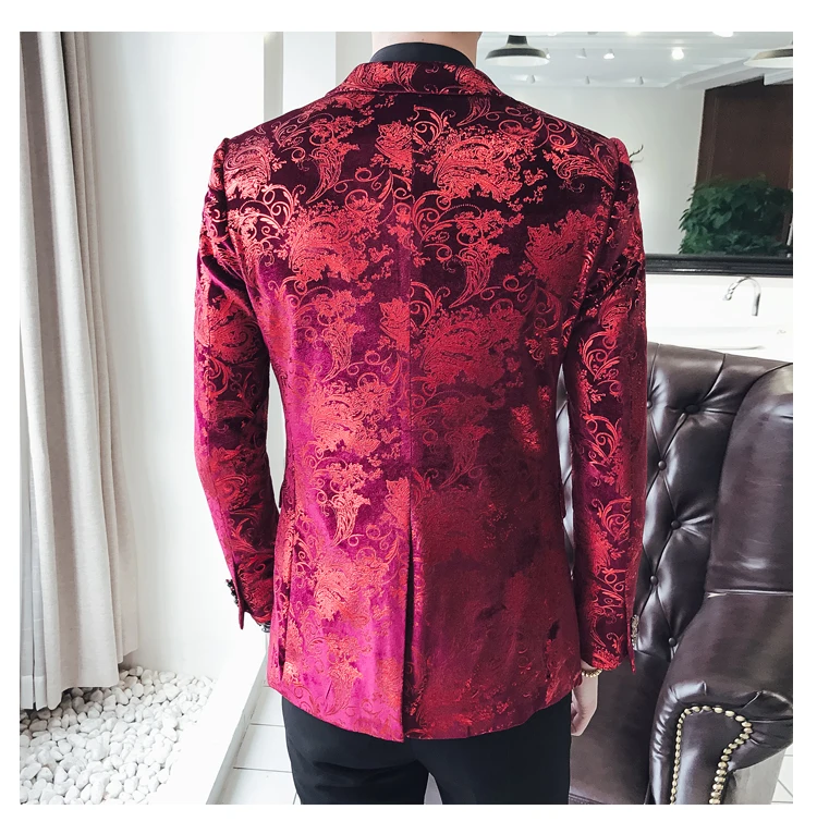 

Fashion Blazer Masculino Casual Slim Fit Prom Dress Blazer Men Red Floral Stage Wear Blazers Jacket for Men