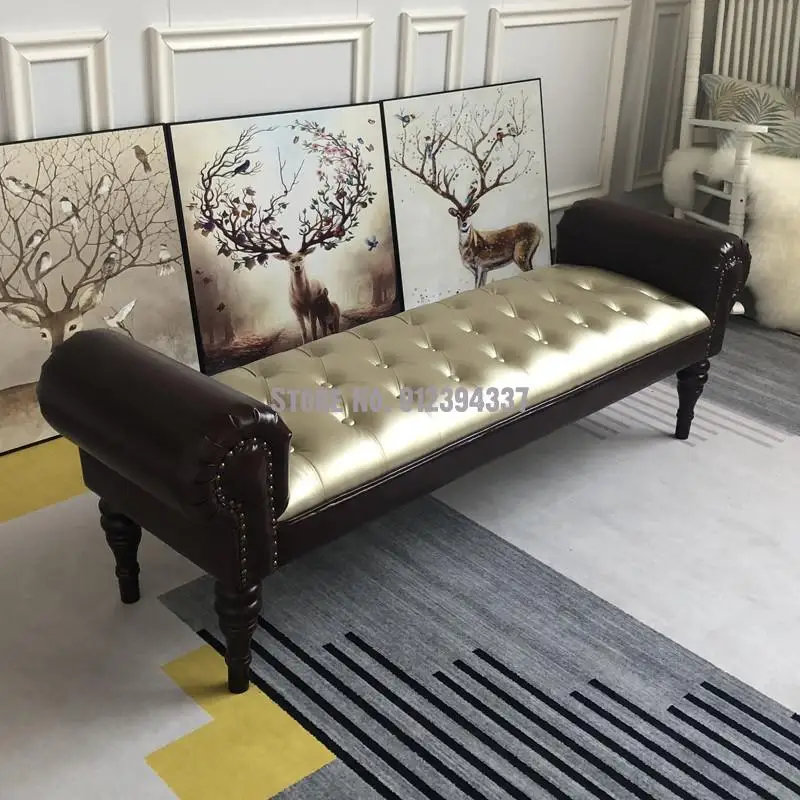 European bedroom simple storage American country leather bed tail stool bedside sofa bench changing shoe | Мебель