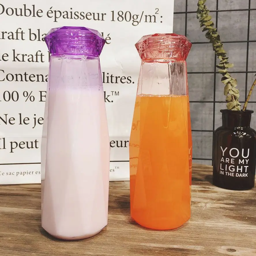 Стеклянная бутылка для воды в форме алмаза Маленькая прозрачная чашка свежем