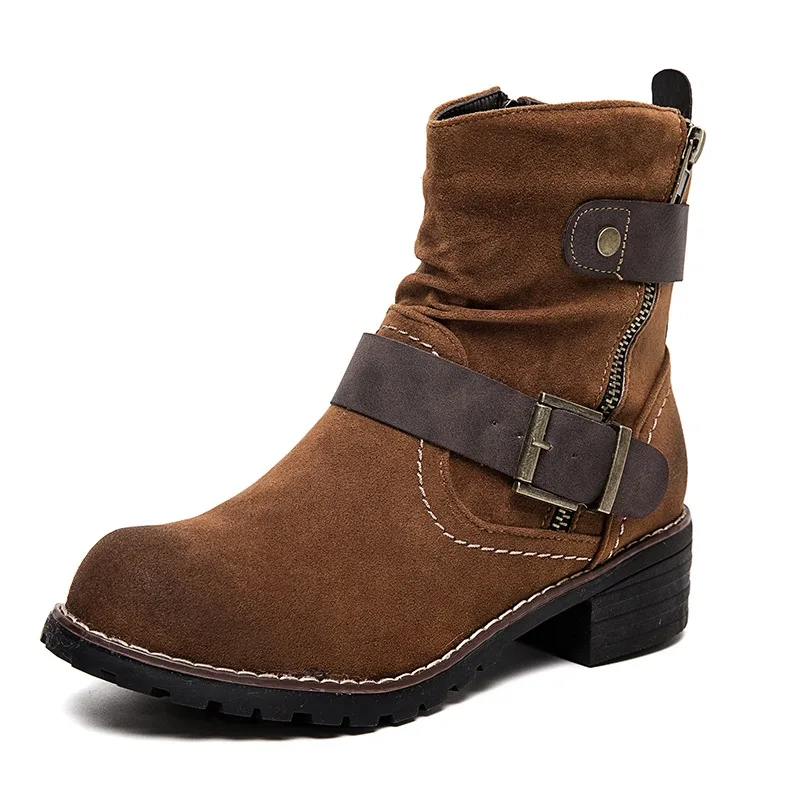

Женские ботинки с пряжкой на кожаном ремешке, коричневые осенне-зимние ботинки на резиновой подошве, ботинки мартинсы в популярном стиле, ж...