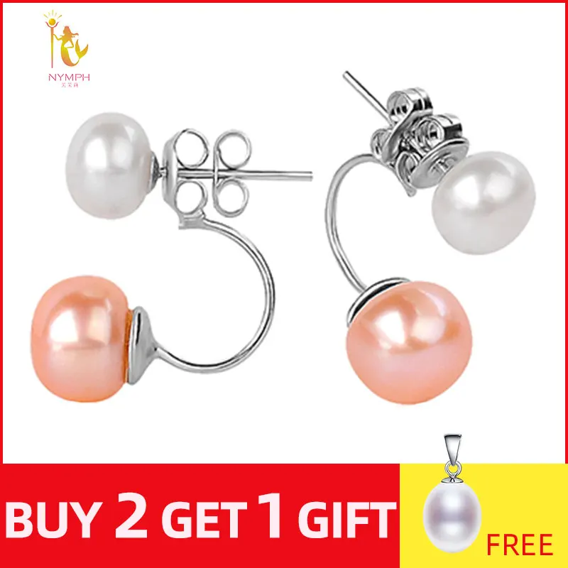 Женские двойные серьги NYMPH Пусеты Из Натурального пресноводного жемчуга 925 пробы