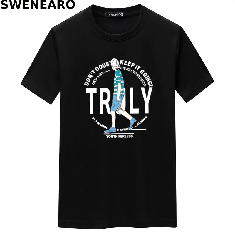 

SWENEARO 2021 summer new TRULY printed T-shirt men's casual O-neck short-sleeved brand T-shirt men's breathable T-shirt men
