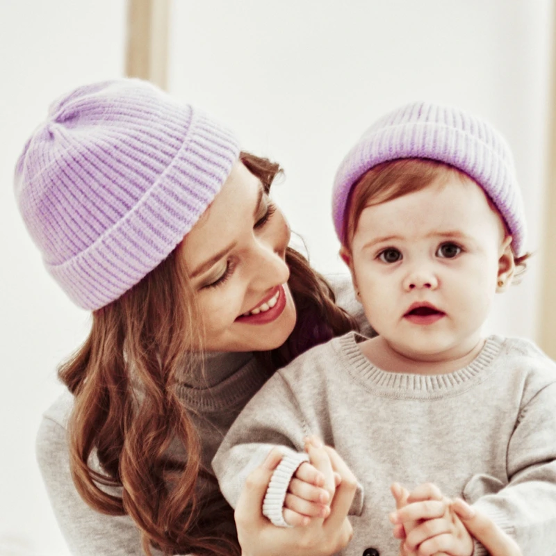 

Knitted Hat for Baby and Mom Warm Baby Boy Hat for Kids Beanie Knit Children Hats for Girls Boys Baby Cap Mommy and me Beanies