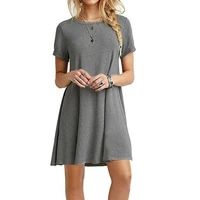 2021 fashion womens summer plus size short sleeves midi swing t shirt dress plain solid color crew neck casual loose dress