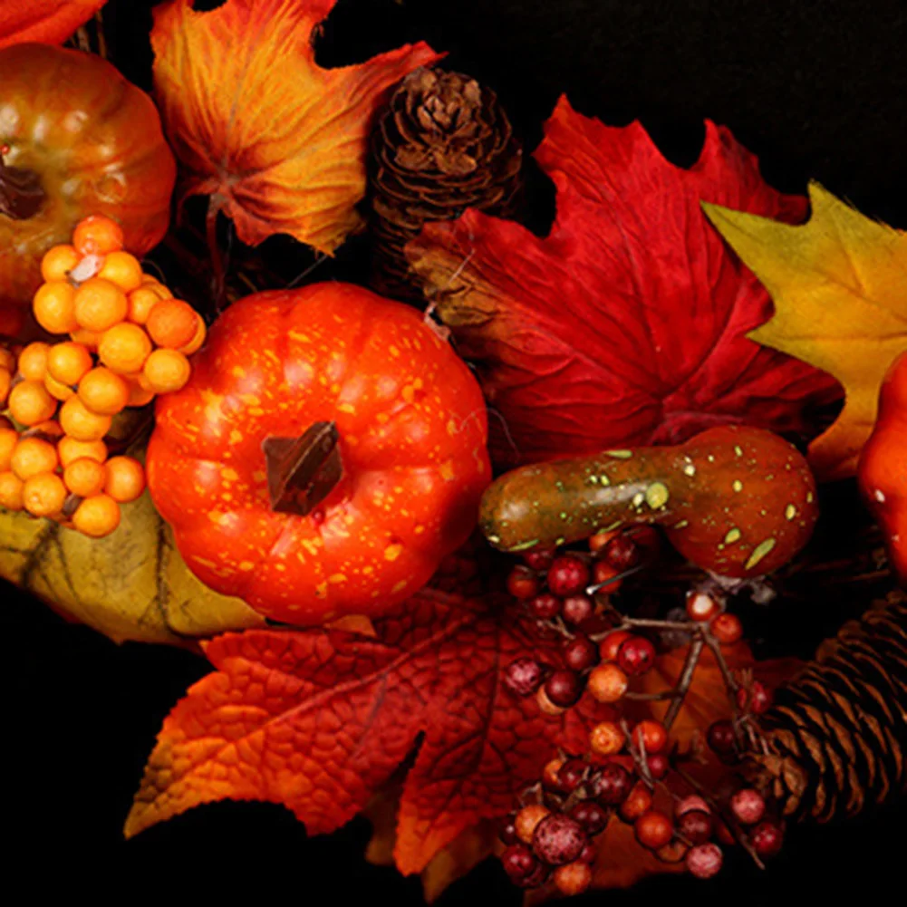 

Thanksgiving Holiday Pumpkin Maple Leaf Harvest Wreath Garland Ring Home Decor