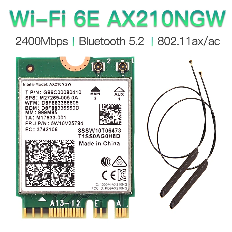 3000Mbps Wireless card Intel AX210 Wifi 6e M.2 NGFF Bluetooth 5.2 Wifi network card 2.4G/5Ghz 802.11ax WiFi Adapter With antenna
