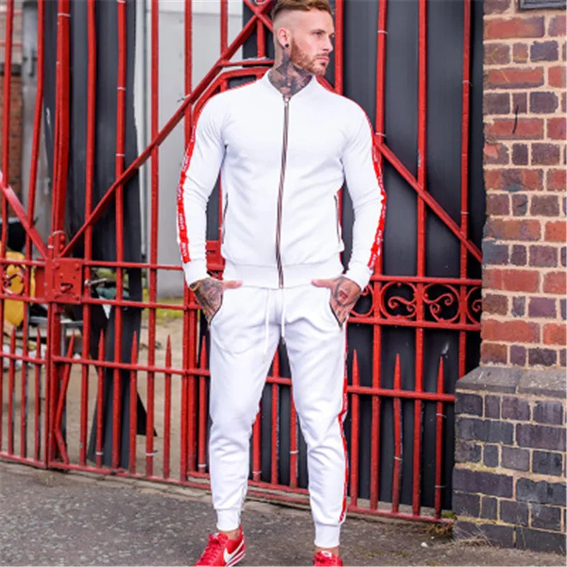 

2019 New Men Sets Fashion Sporting Suit Brand Patchwork Zipper Sweatshirt +Sweatpants Mens Clothing 2 Pieces Sets Slim Tracksuit