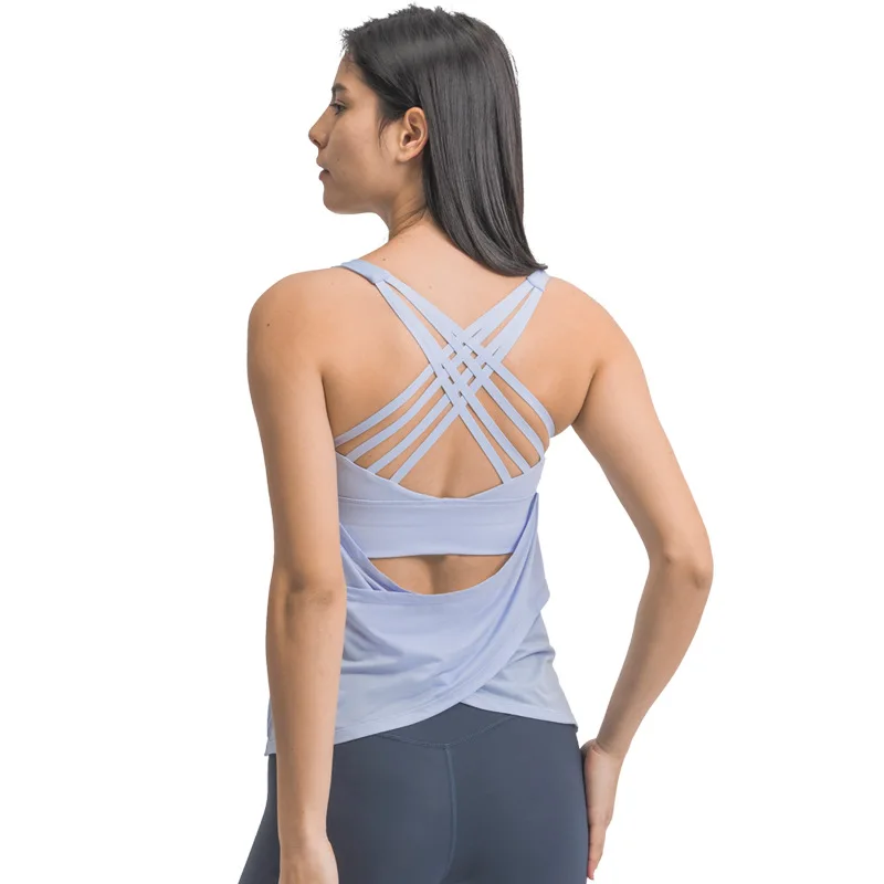 

Women Cross Back 2 in 1 Vest and Bra set Sleeveless Yoga Shirt Singlet Women Tank Top Gym Running Training Fitness Sport Tops