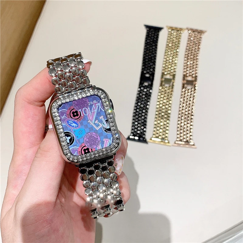 Compatible with Apple Watch Band Strap Fish Scale Rose Gold Silver Black Stainless Steel Watch Bracelets 38mm 40mm 42mm 44mm