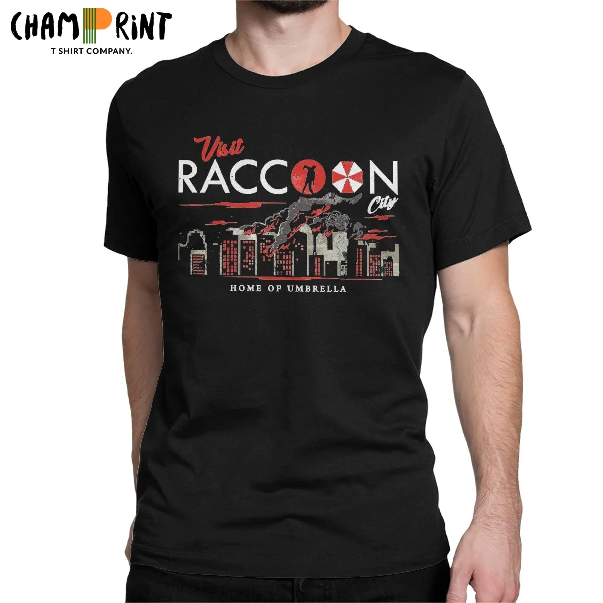 

Men's VISIT RACCOON City Games T Shirts Umbrella Corporation Corp Pure Cotton Clothing Short Sleeve Round Neck Tee Shirt T-Shirt