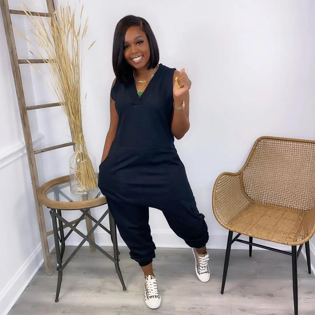 

Женский свободный комбинезон без рукавов, с V-образным вырезом и карманами